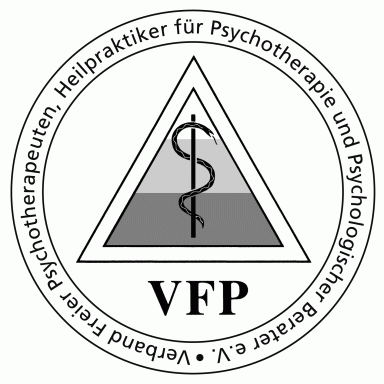 Logo der VFP mit Dreieck, Äskulapstab und Schriftzug über Psychotherapie und Psychologen.